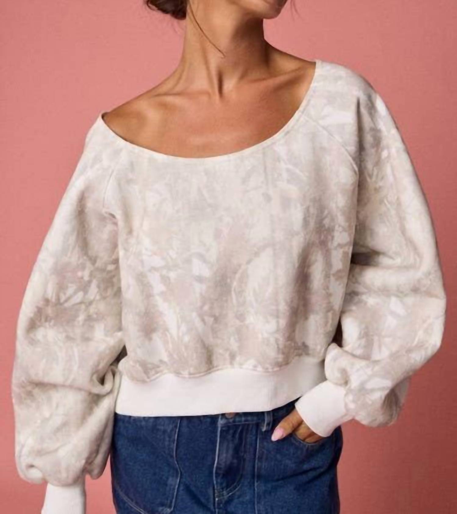 Papermoon - Nature Print Off-shoulder Long Sleeve Top