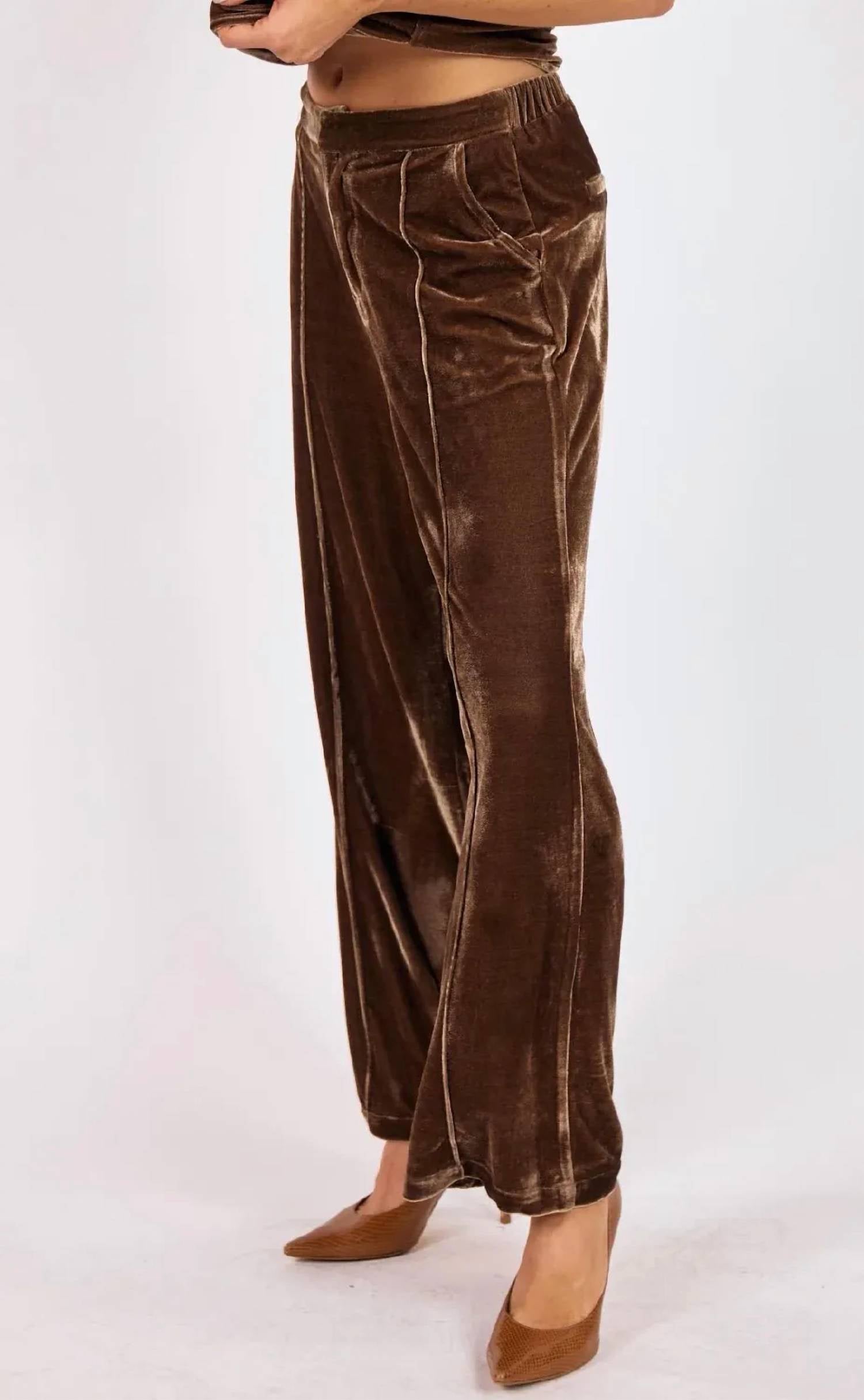 SAGE THE LABEL Twilight Spell Velvet Trouser in mocha - women's pants - detail view