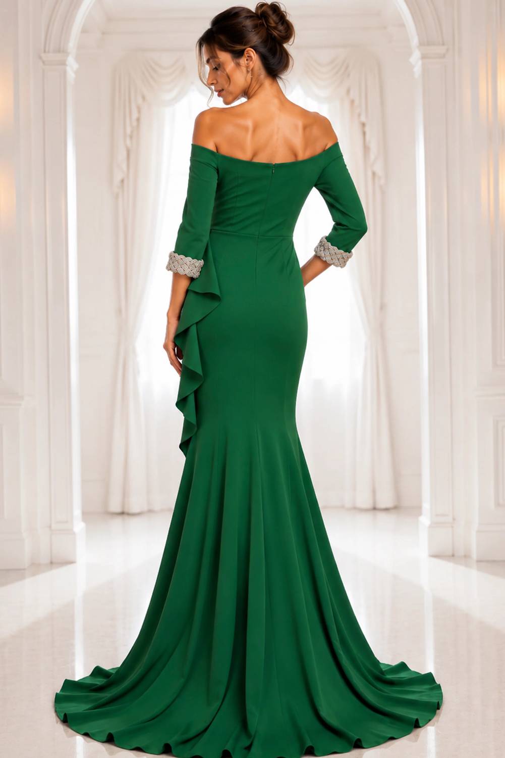 Jovani - Off-shoulder Gown With Beaded Cuffs