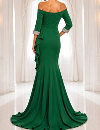 Jovani - Off-shoulder Gown With Beaded Cuffs