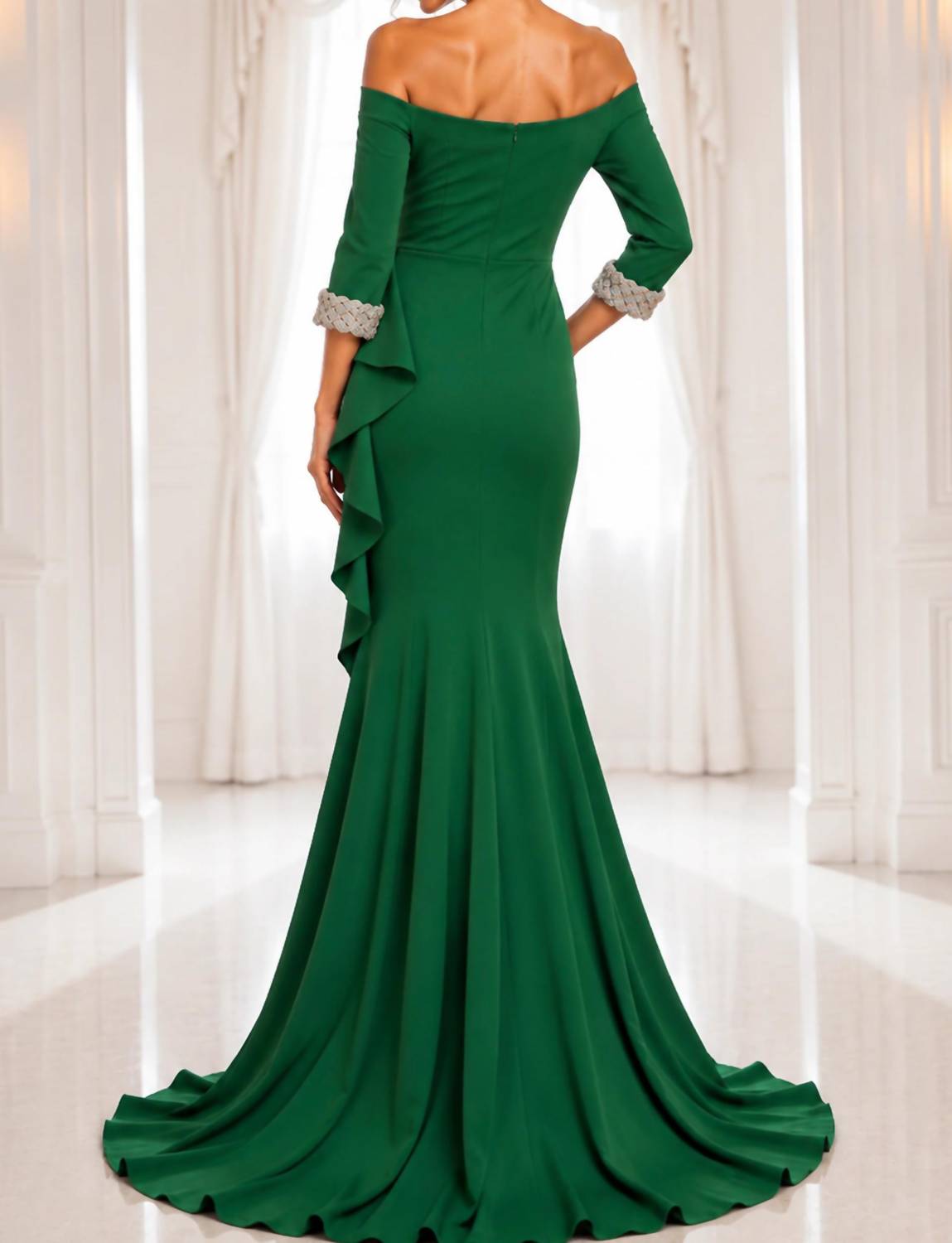 Jovani - Off-shoulder Gown With Beaded Cuffs