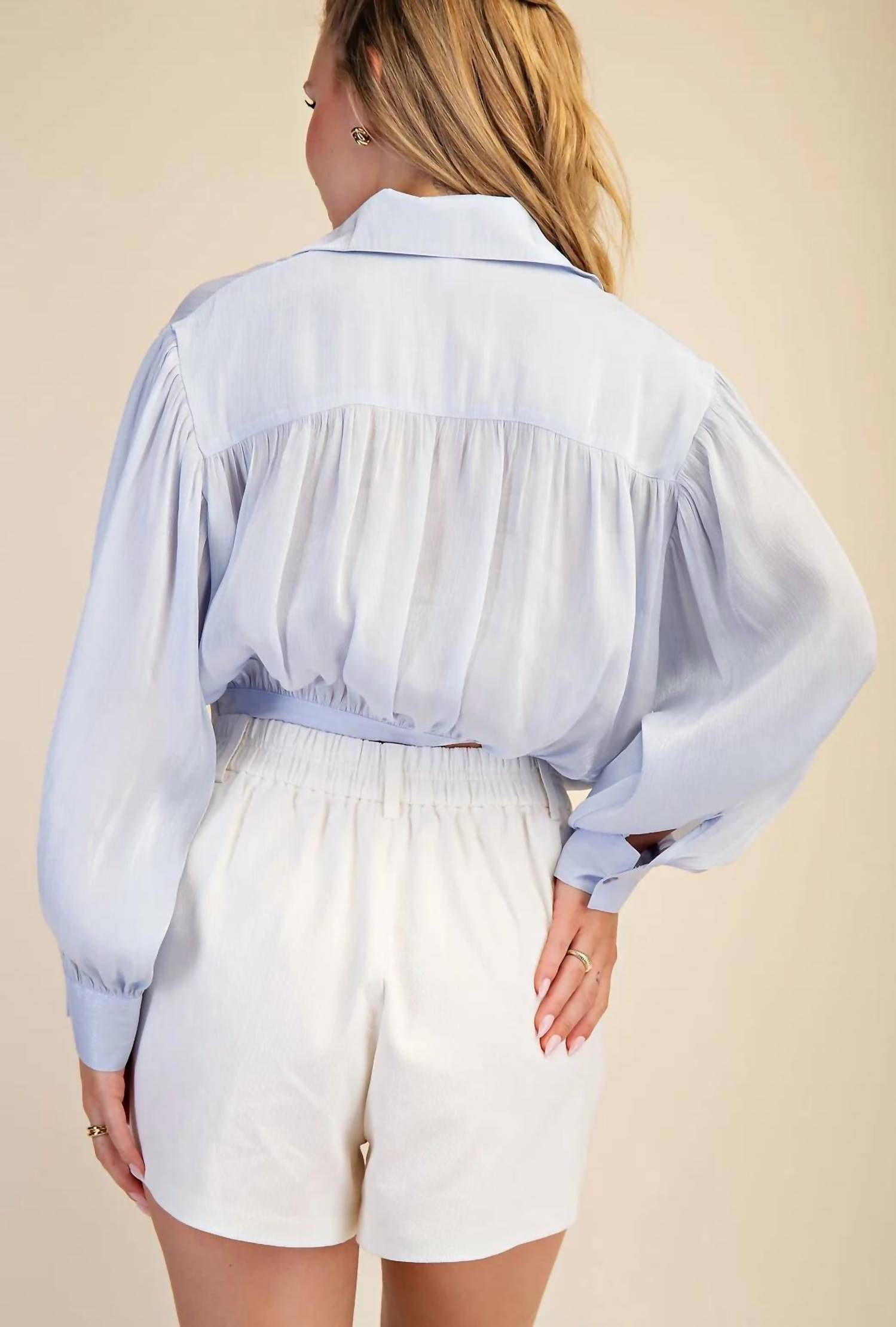 Glam - Stephanie Tie Front Collared Blouse