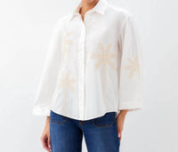 Karen Kane - Bell Sleeve Embroidered Palm Tree Shirt
