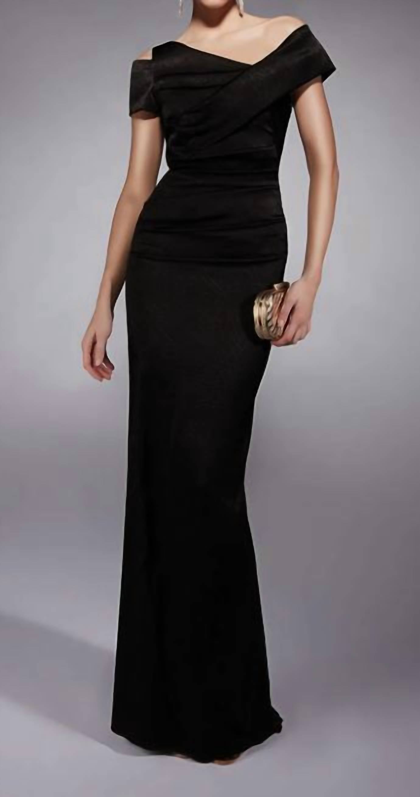 ALYCE PARIS Asymmetric Neck V-back Mother Of The Bride Dress in black - women's dress
