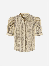 FRAME Snake Gillian Short Sleeve Top in camel multi - women's long sleeve top - detail view
