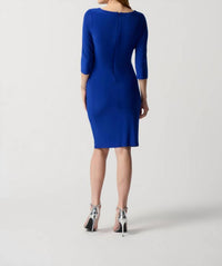 Joseph Ribkoff Silky Knit Sheath Dress With Ornament Detail in royal sapphire - women's dress - detail view