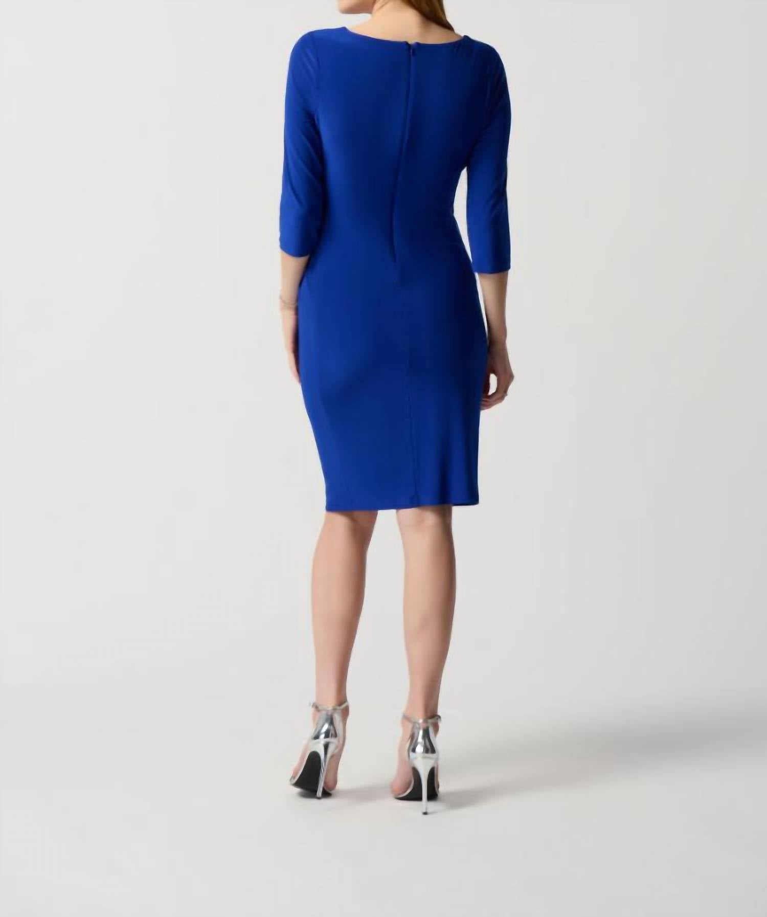 Joseph Ribkoff Silky Knit Sheath Dress With Ornament Detail in royal sapphire - women's dress - detail view