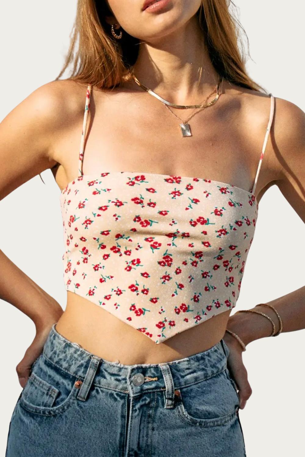 FLORAL STRETCH-CREPE HANDKERCHIEF TOP