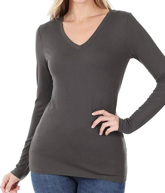 Zenana - Back To Basic V-Neck Long Sleeve