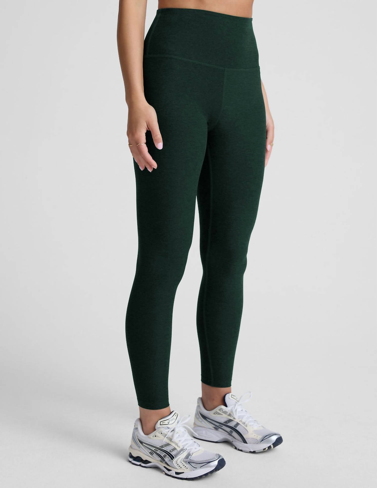 BEYOND YOGA Spacedye Go Pocket Midi Legging in dark spruce green heather - women's pants - detail view
