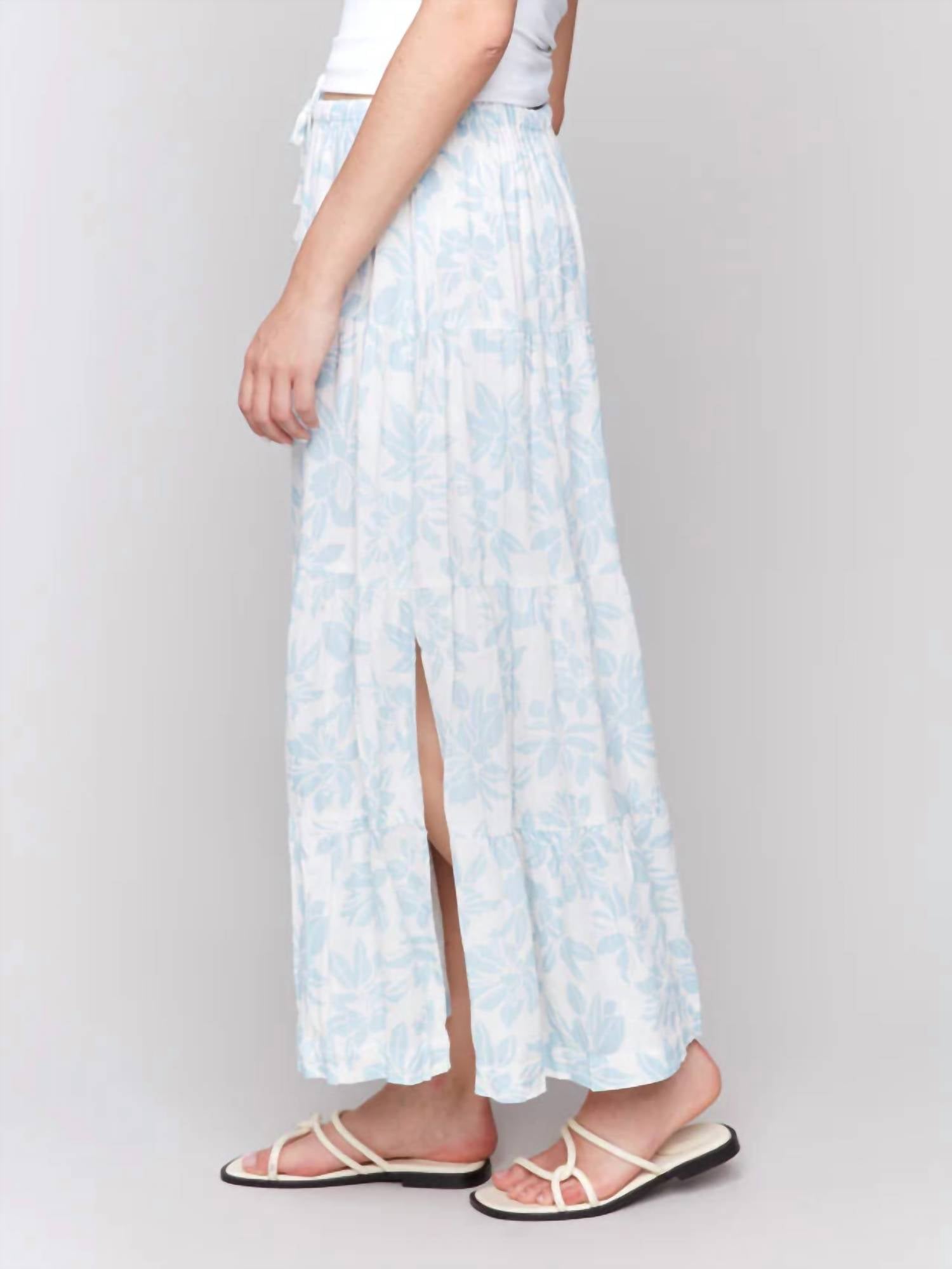 Charlie B - Bloom Print Linen Tier Maxi Skirt
