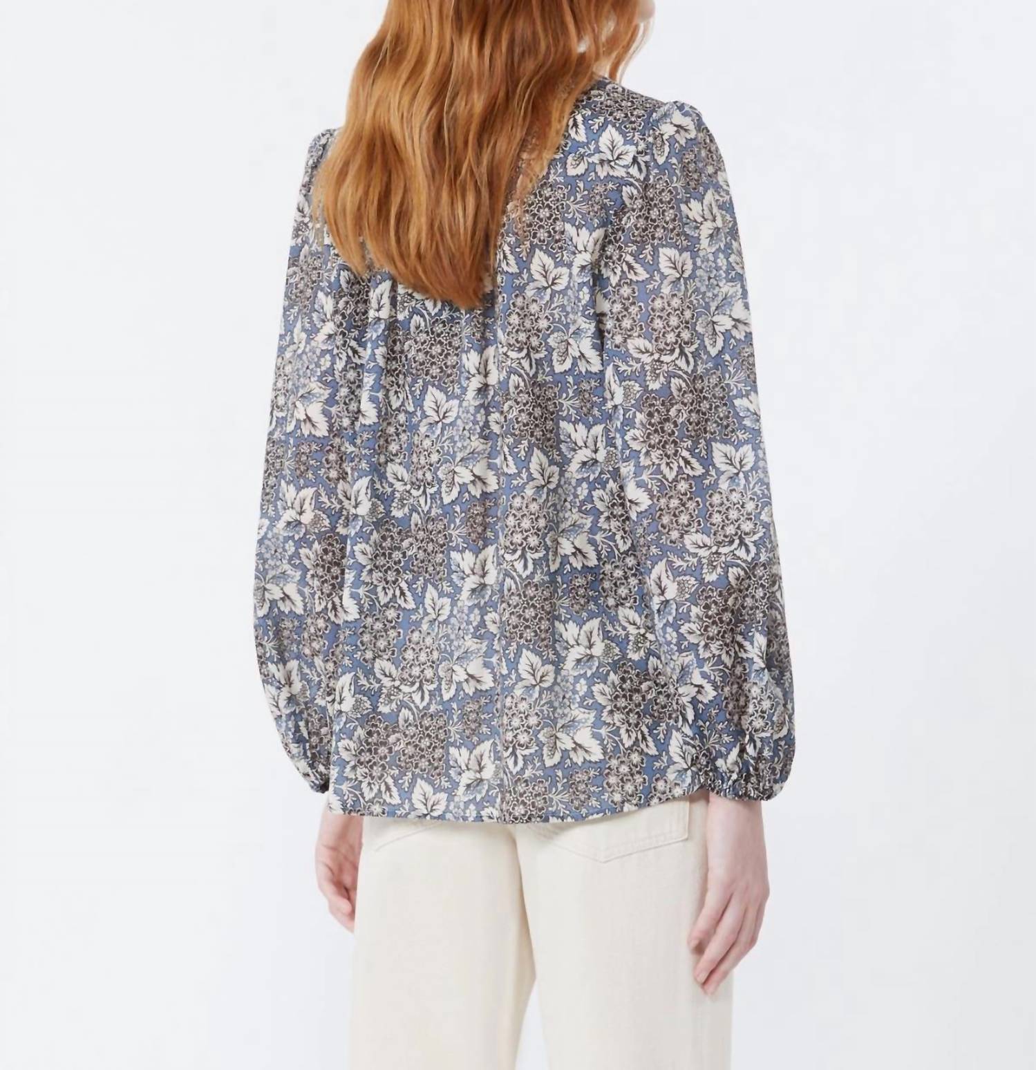 Weekend Max Mara Printed cotton voile shirt in navy - women's blouse - alternate view