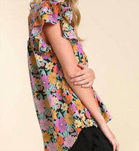 Umgee - Smocked Ruffle Sleeve Floral Top