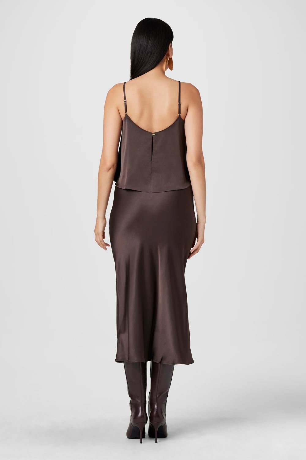 TOCCIN Heidi Silk Satin Slip Skirt in espresso - women's skirt - detail view