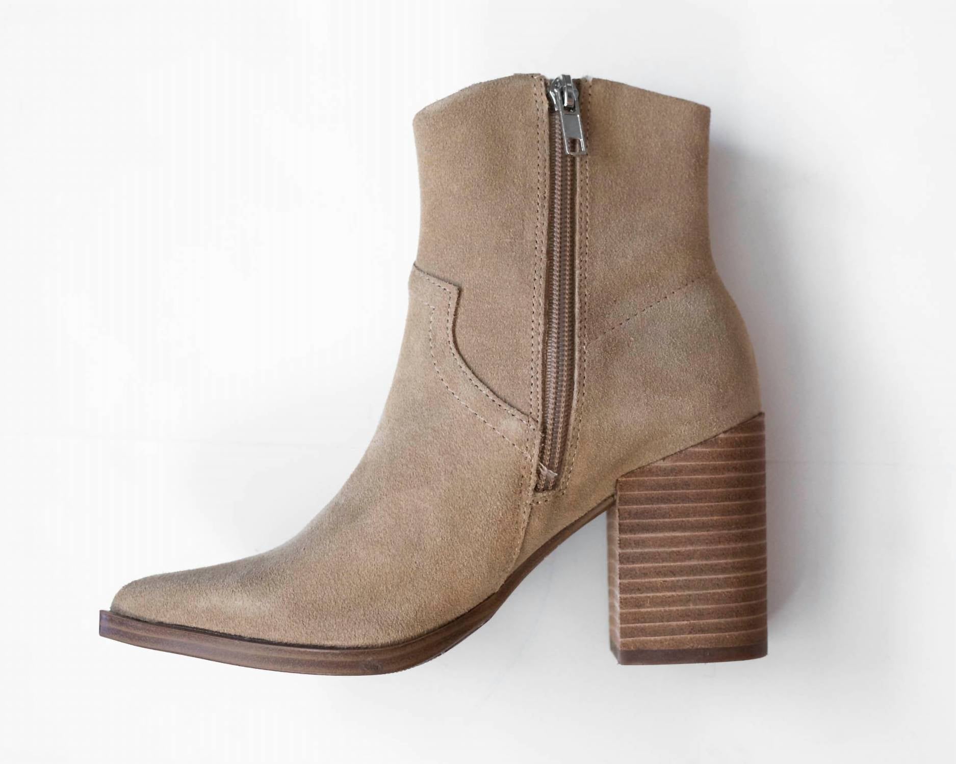 STEVE MADDEN Cate Western Suede Block Heel Booties - women's shoe - detail view