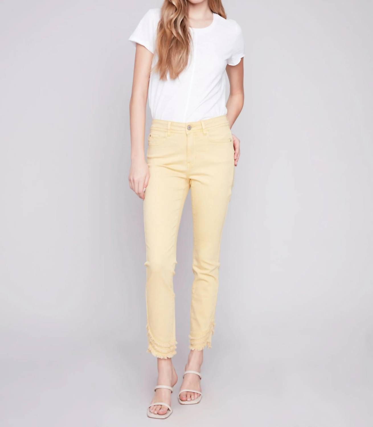 CHARLIE B Slant Fringe Ankle Jean in lemon - women's jeans - alternate view
