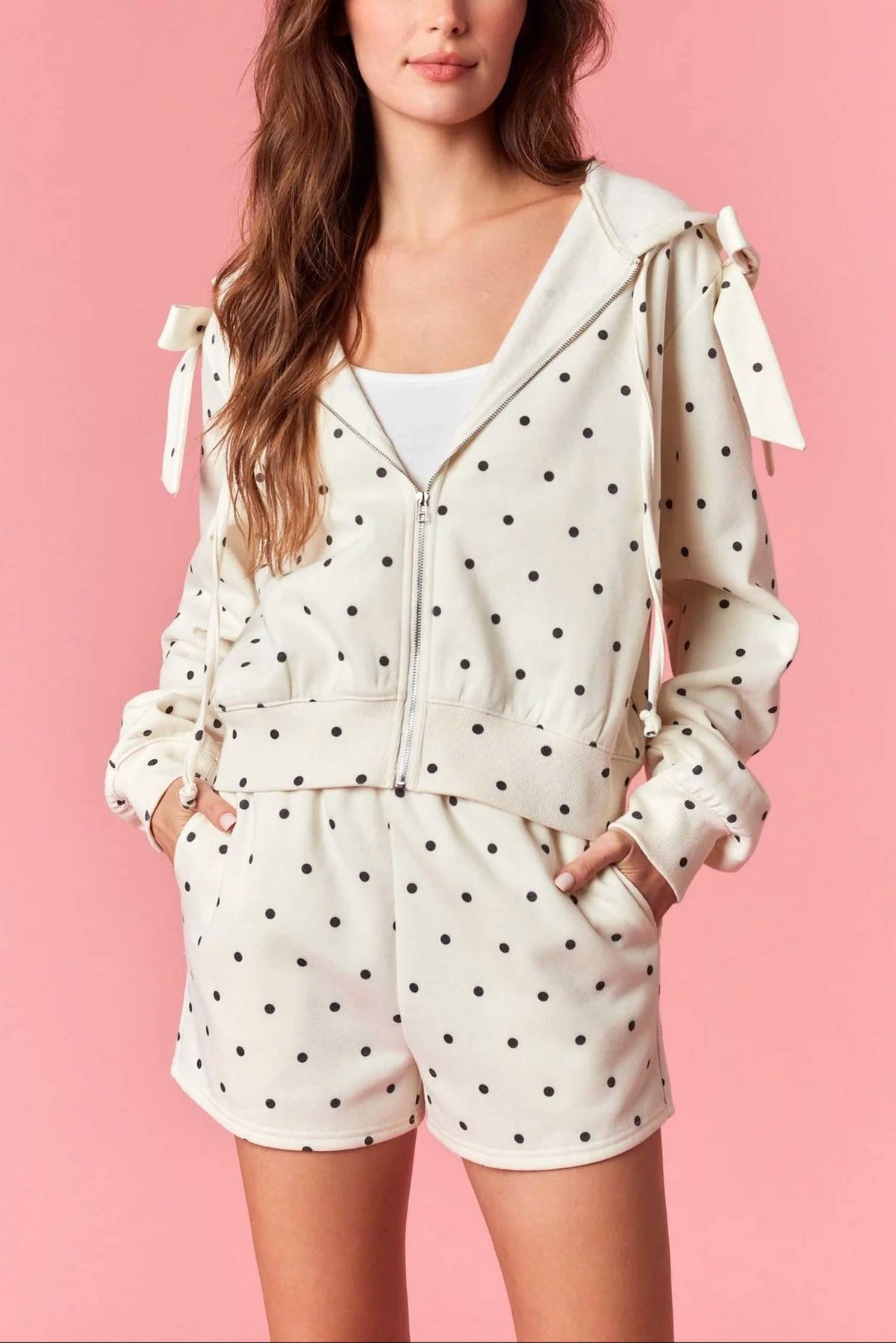 Peach Love - Bow Shoulder Dot Sweatshirt