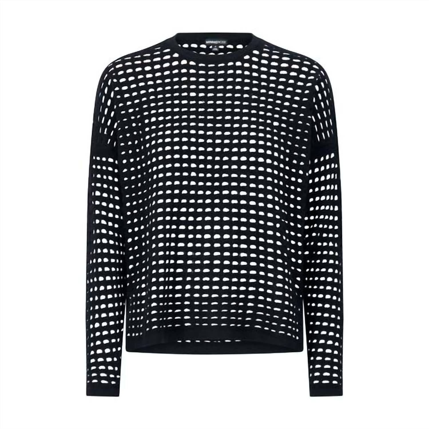 Minnie Rose Cashmere Open Novelty Stitch Boxy Pullover Sweater in black - women's sweater - view 4