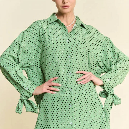 Davi & Dani - Tie Cuffs Button Down Oversized Shirt Blouse