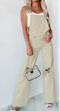 Risen - Distressed Denim Wide Leg Overalls