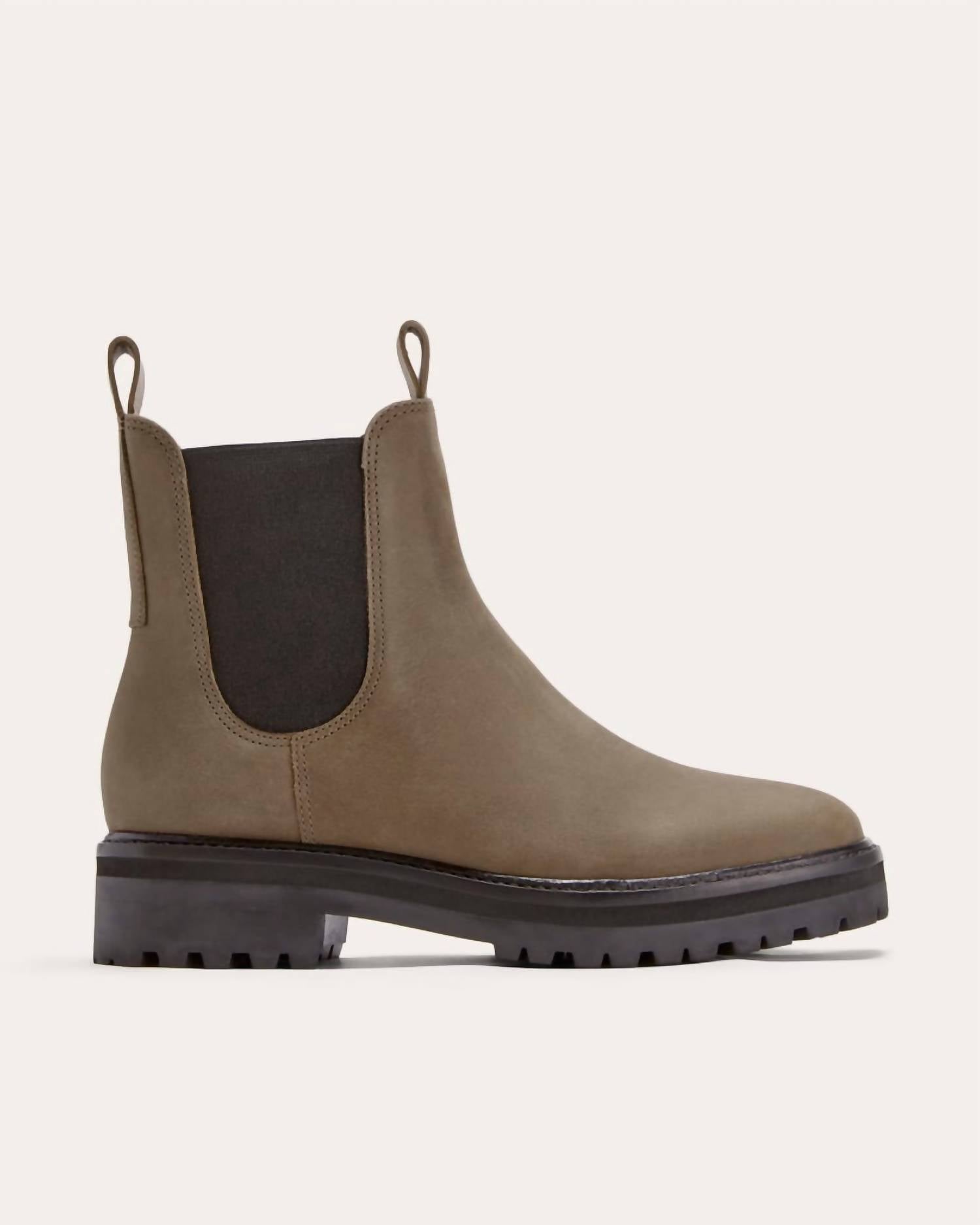 Everlane Women's Lug Chelsea Boots in vintage fossil brown - women's shoe - detail view