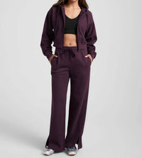 BEYOND YOGA Luxefleece Wide Leg Pant in eggplant purple - women's pants
