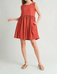 WISHLIST Tara Crinkle Knit Raw Edge Detail Tank Dress in brick - women's dress