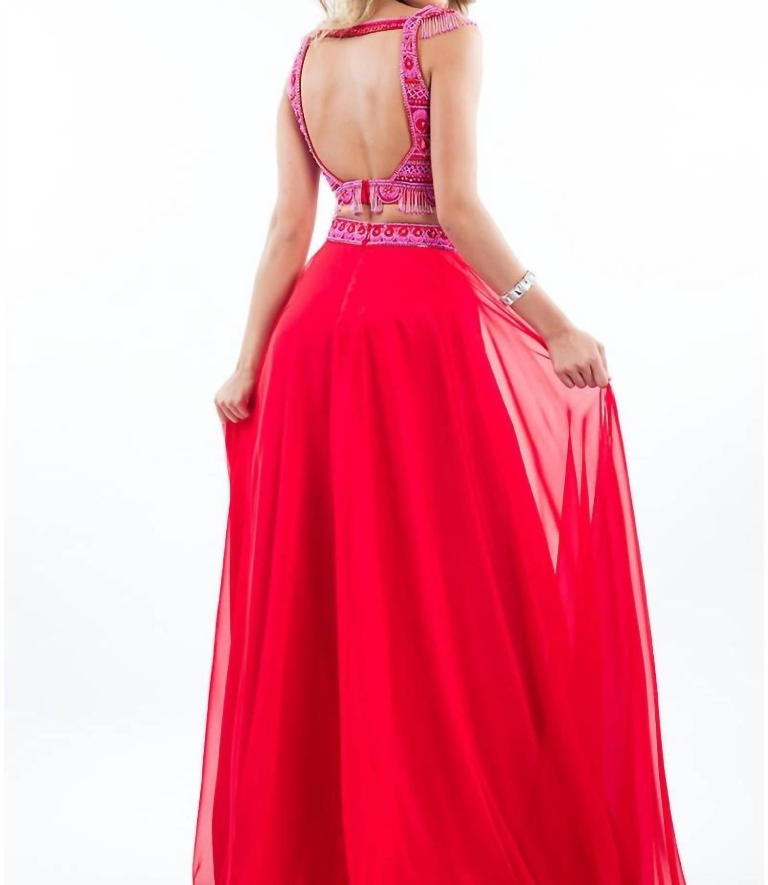 Rachel Allan - Two-piece Beaded Chiffon Prom Gown