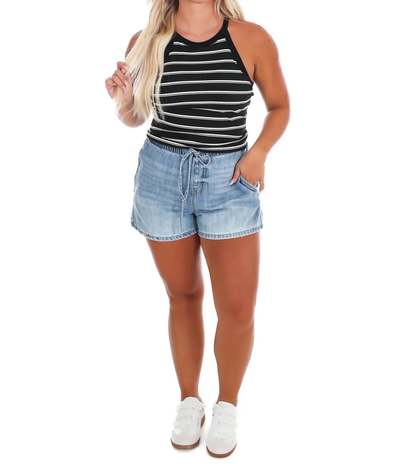 Miou Muse - Day Trip Stripe High Neck Tank Top