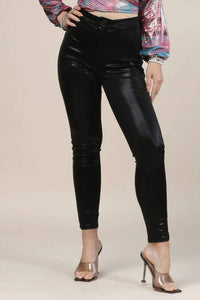 Nylon Apparel - Shine Button Shiny High Waist Legging Pants