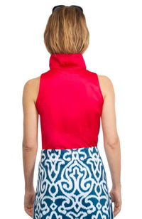 GRETCHEN SCOTT Ruffle Neck Sleeveless Top in crimson - women's tank top - detail view