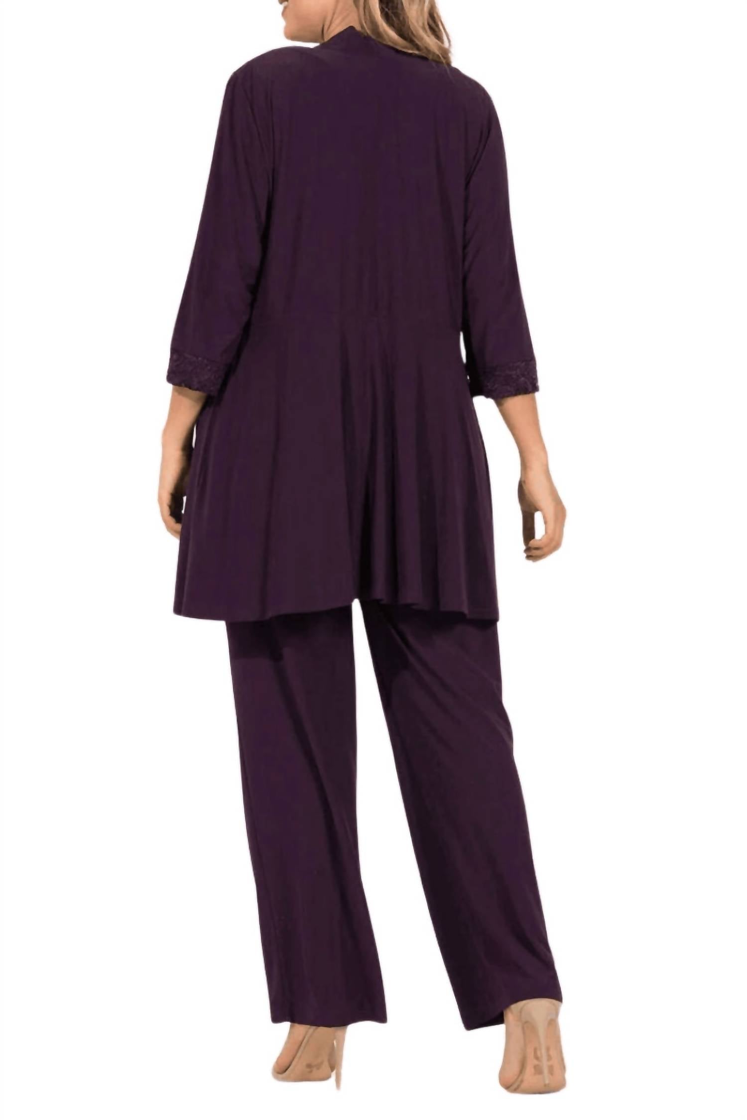 R&M Richards - Laced Blouse & Sequin Jacket Pant Suit - Plus