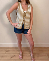 Staccato - Emmie Neutral Stripe Tie Front Knit Vest