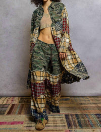 Pol - Plaid Woven Varied Patchwork Maxi Shirt Jacket