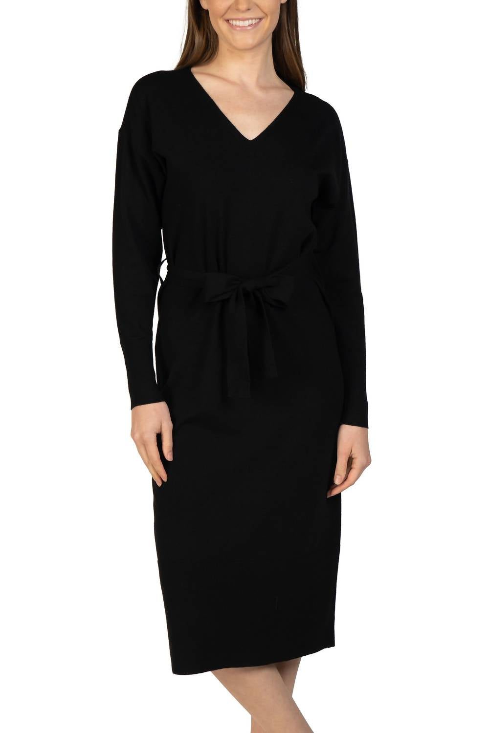 Love Token - Knit Midi Sweater Dress With Tie Sash