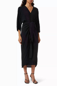 Haight Viscose V-Neck Knot Dress in black - women's dress