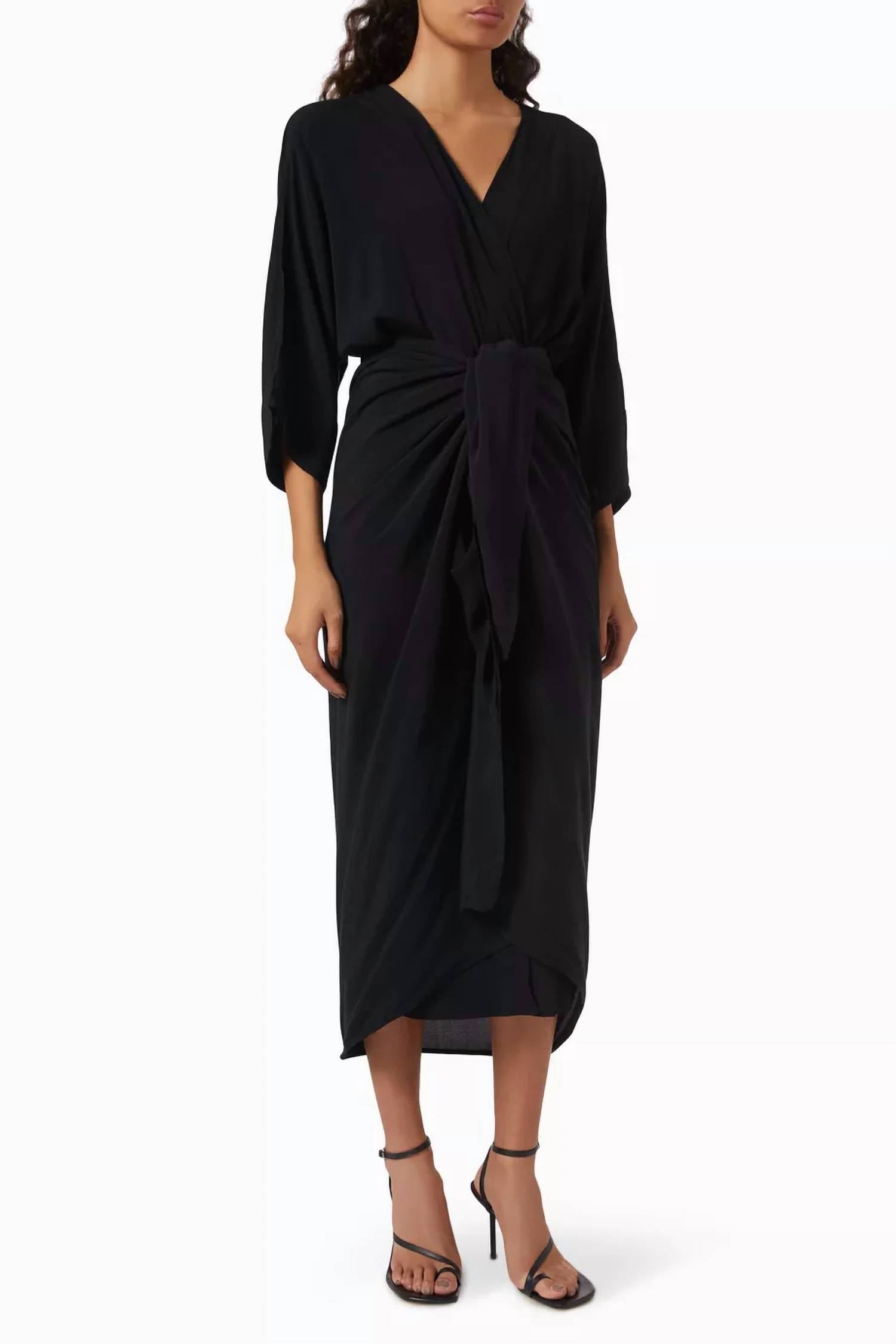 Haight Viscose V-Neck Knot Dress in black - women's dress
