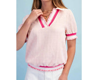 BNS Textured V-Neck Short-Sleeve Top in light blush - women's t-shirt
