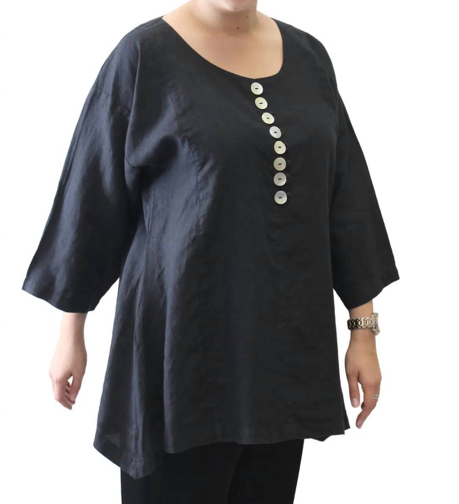 Mosaic - Scoop Neck Button Linen Top