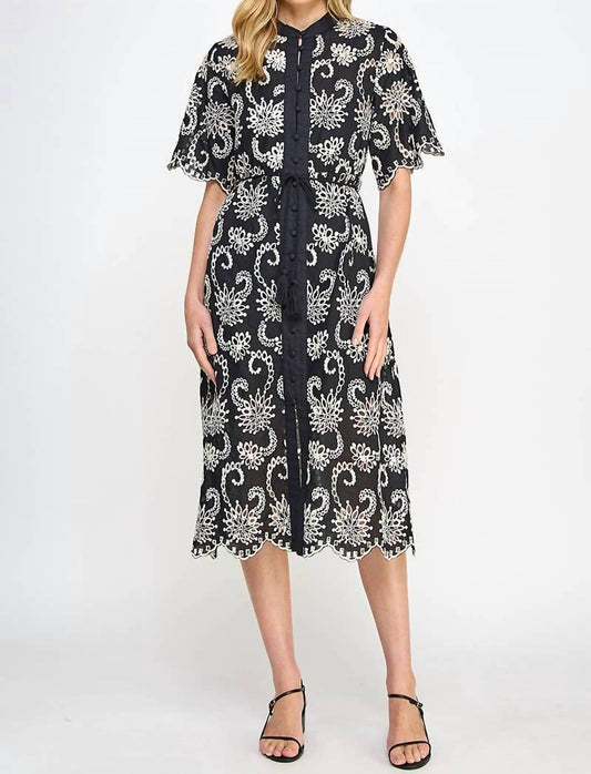 Ellison - Eyelet Elegance Midi Dress