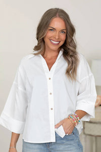 Ee:Some - Back Pleat Button Down Blouse Top