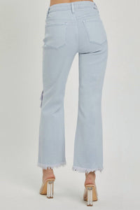 RISEN High Rise Knee Distressed Straight Pants in ice blue - women's jeans - alternate view