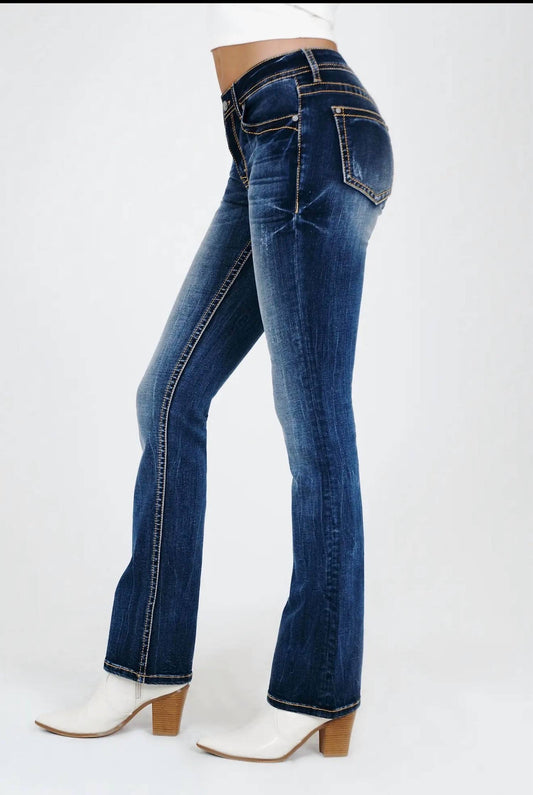 Grace In La - Basic five pockets mid rise boot cut Jean