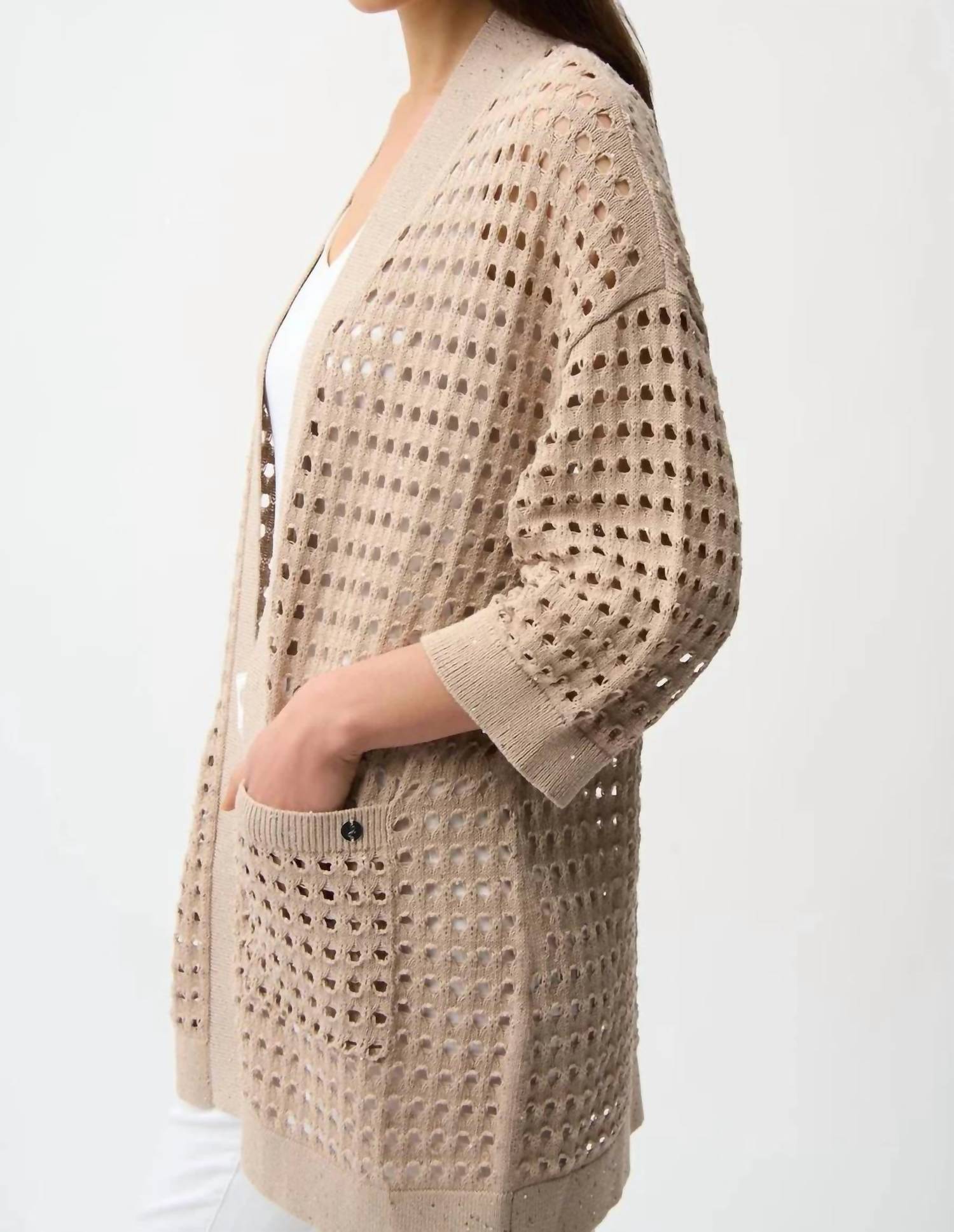 Joseph Ribkoff - Sequined Open Front 3/4 Sleeves Cardigan