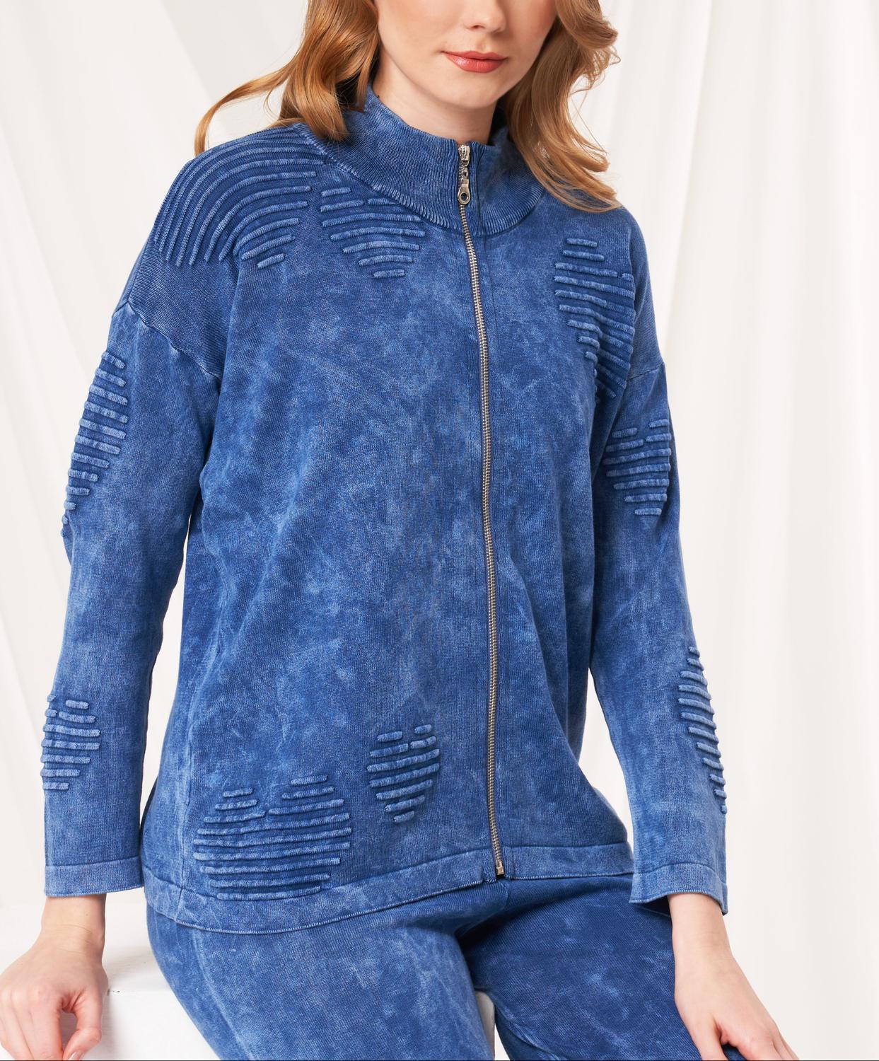 Angel Apparel Zip Up Heart Jacket in denim - women's jacket - detail view