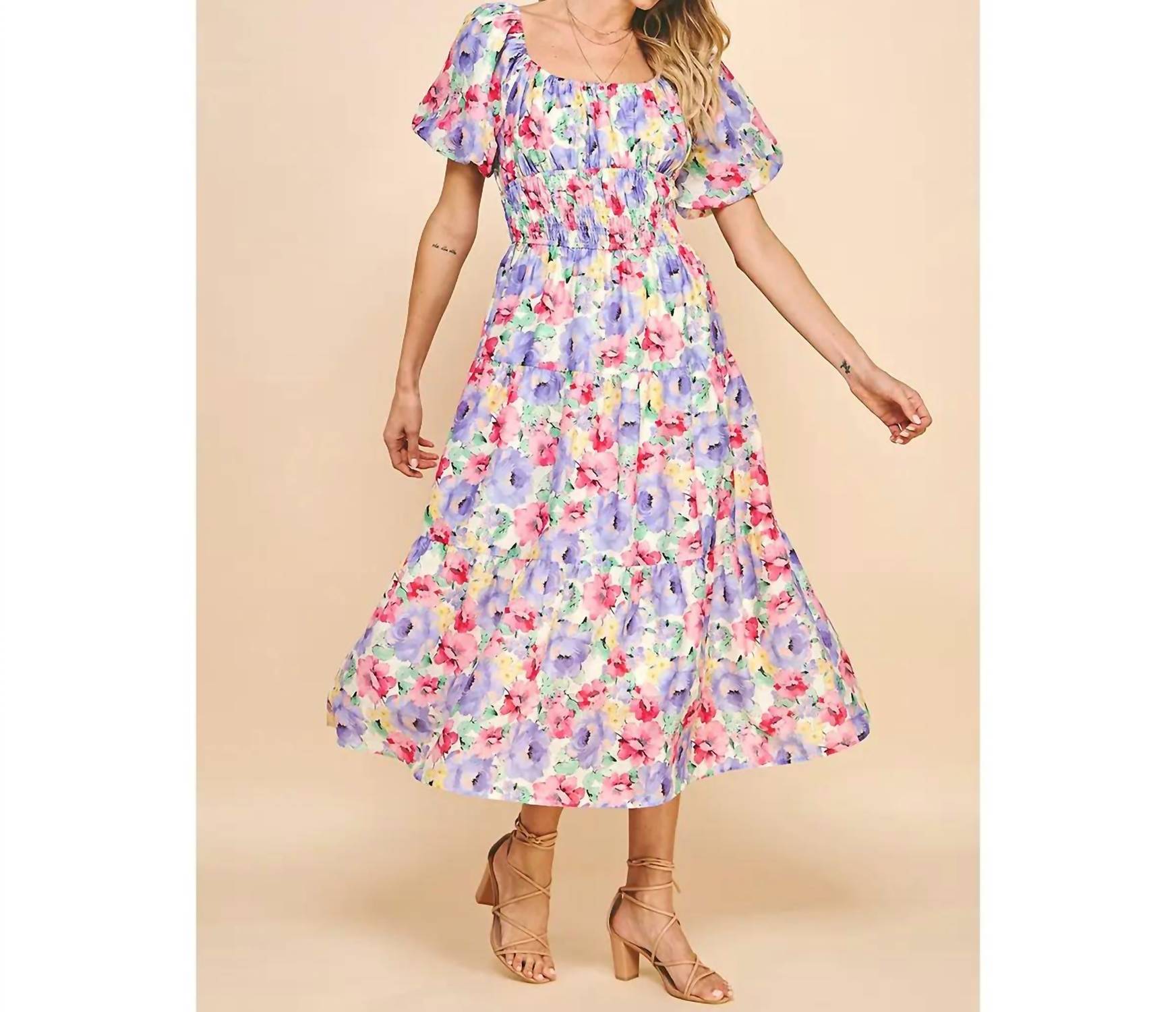 Pinch - Floral Print Short Sleeve Maxi Dress