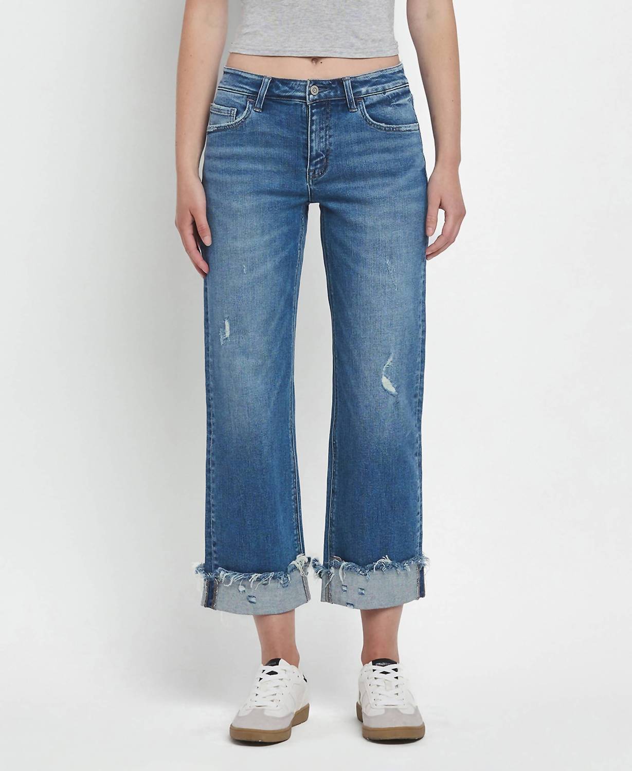 Flying Monkey - Mid Rise Raw Cuffed Hem Jeans