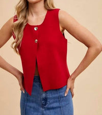 Anniewear - Annie Wear Metal Button Detail Crop Sweater Vest
