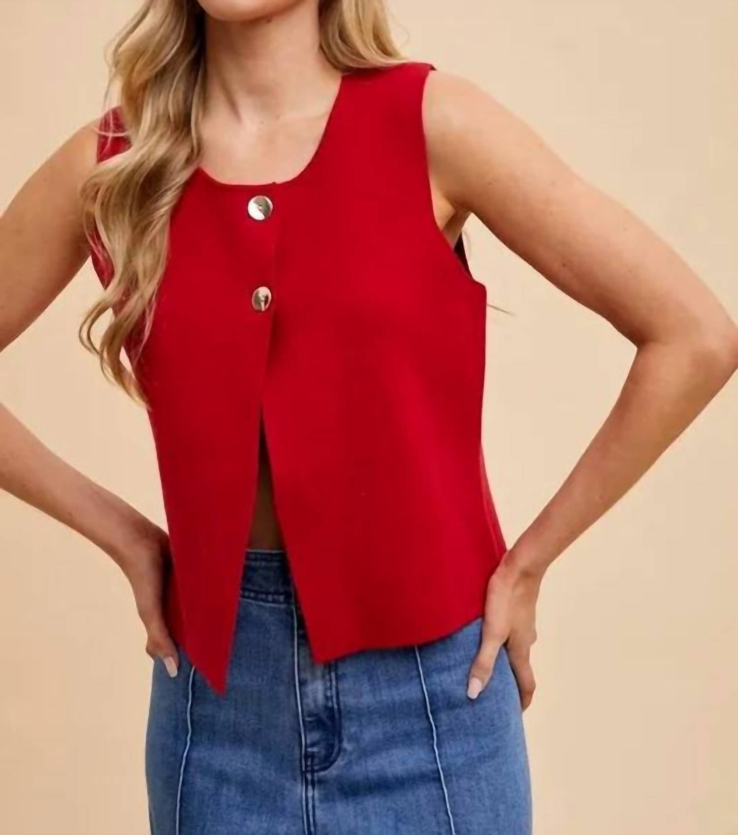 Anniewear - Annie Wear Metal Button Detail Crop Sweater Vest