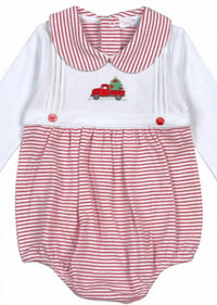 Baby Loren - Boy’s Christmas Truck Hand Embroidered Bubble